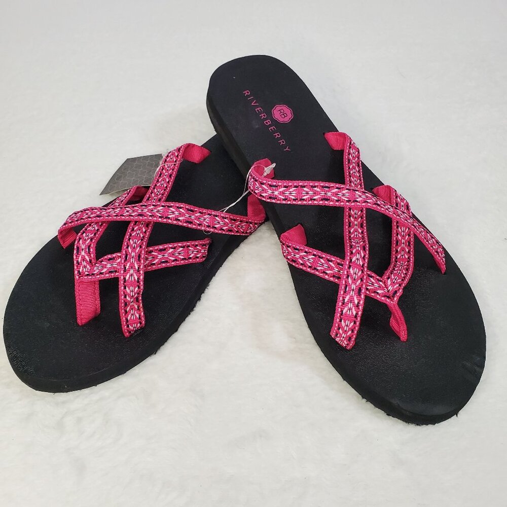 Riverberry Flip Flops Pink & Black Women's NWT